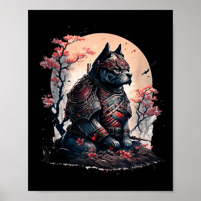 Japanska Samurai Ninja Hund Tattoo Graphic För man Poster (Framsidan)