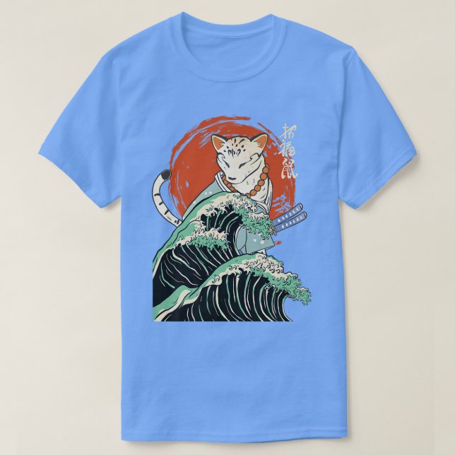 Japanska Samurai Ninja-katt Den underbara vågen Ka T Shirt (Design framsida)