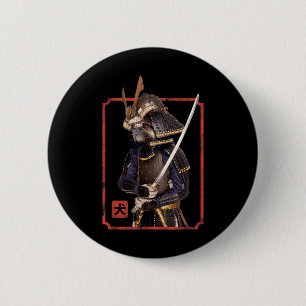 Japanska Samurai Ninja Pug Hund älskare Kawaii Tat Knapp