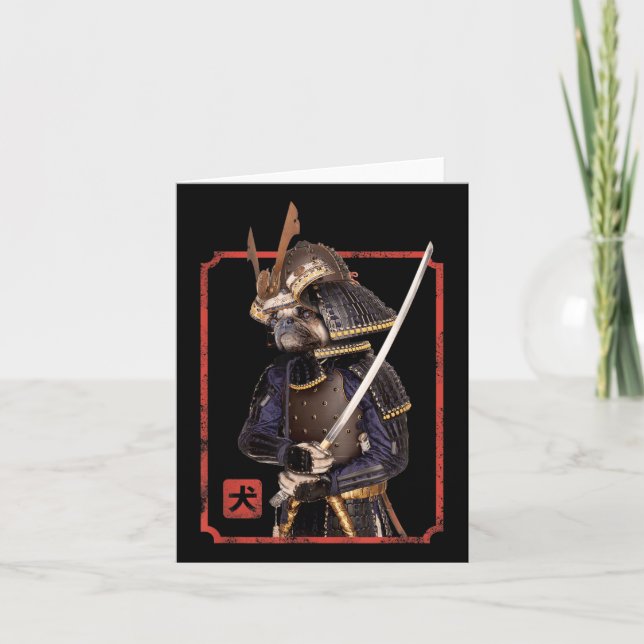 Japanska Samurai Ninja Pug Hund älskare Kawaii Tat Kort (Framsida)