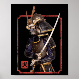 Japanska Samurai Ninja Pug Hund älskare Kawaii Tat Poster