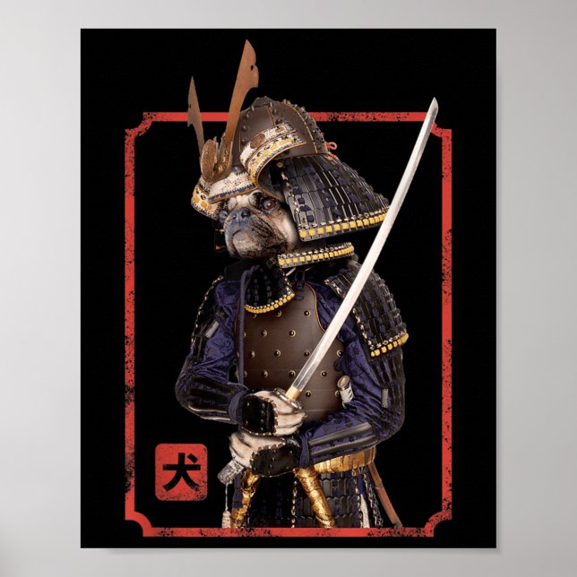 Japanska Samurai Ninja Pug Hund älskare Kawaii Tat Poster (Framsidan)