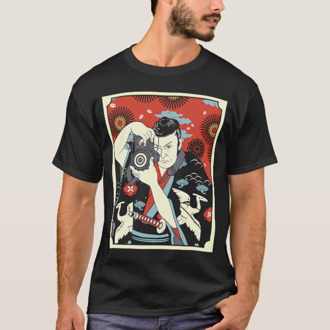 Japanska samurai Photographer Warrior Camera Katan T Shirt (Framsida)