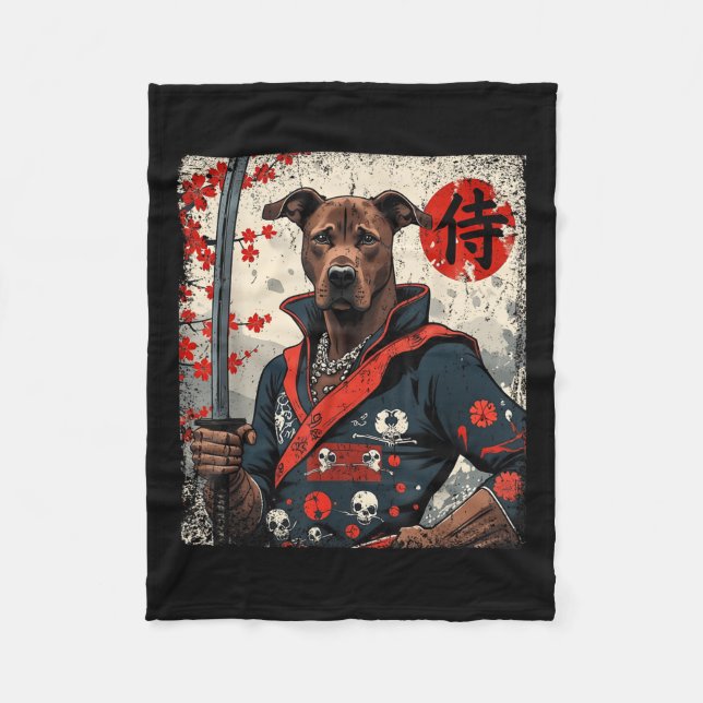 Japanska Samurai Pitbull Tattoo Kawaii Ukiyo-e Nin Fleecefilt (Framsidan)
