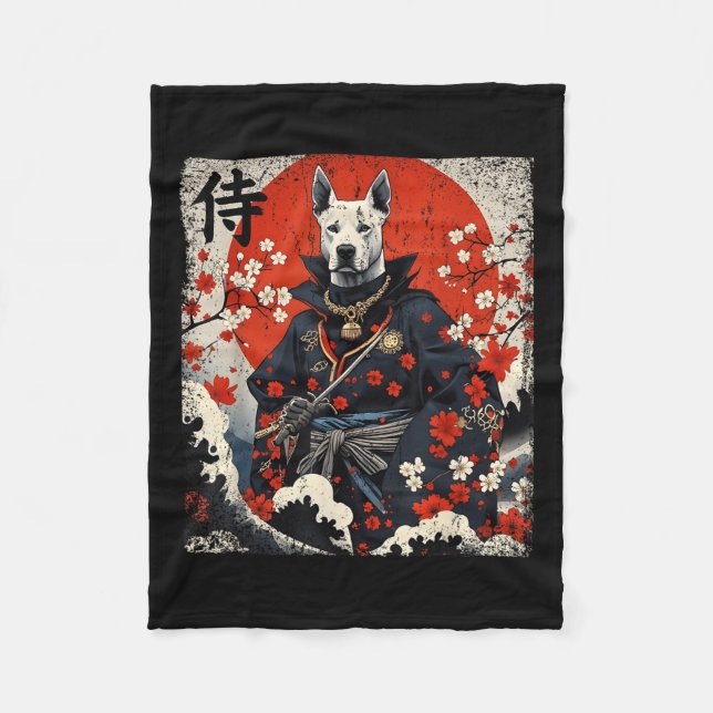 Japanska Samurai Pitbull Tattoo Kawaii Ukiyo-e Nin Fleecefilt (Framsidan)