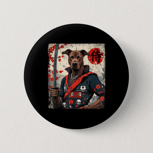 Japanska Samurai Pitbull Tattoo Kawaii Ukiyo-e Nin Knapp (Framsida)