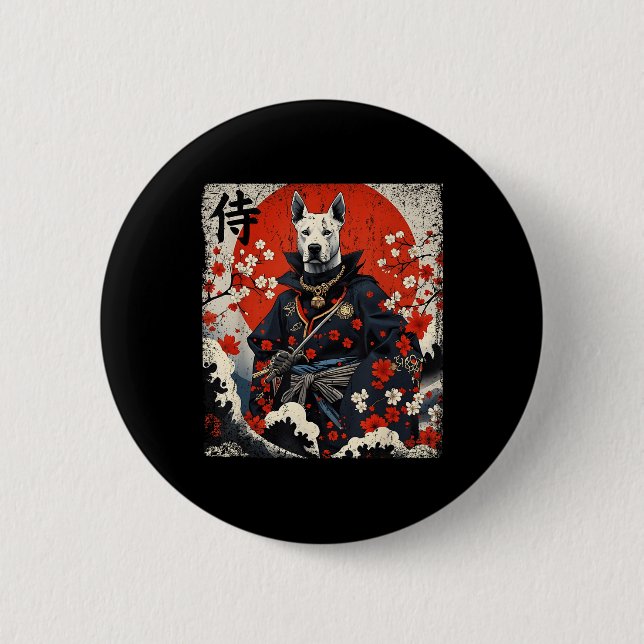 Japanska Samurai Pitbull Tattoo Kawaii Ukiyo-e Nin Knapp (Framsida)