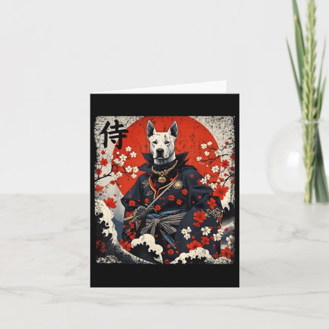 Japanska Samurai Pitbull Tattoo Kawaii Ukiyo-e Nin Kort (Framsida)