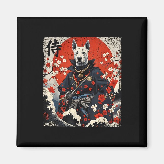 Japanska Samurai Pitbull Tattoo Kawaii Ukiyo-e Nin Magnet (Framsidan)