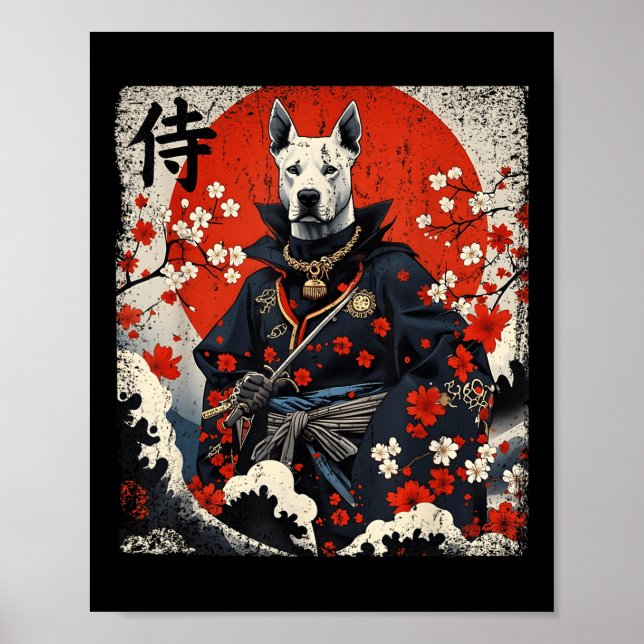 Japanska Samurai Pitbull Tattoo Kawaii Ukiyo-e Nin Poster (Framsidan)