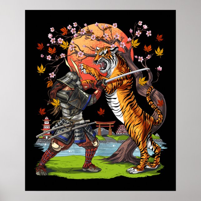 Japanska Samurai Tiger Battle Poster (Framsidan)