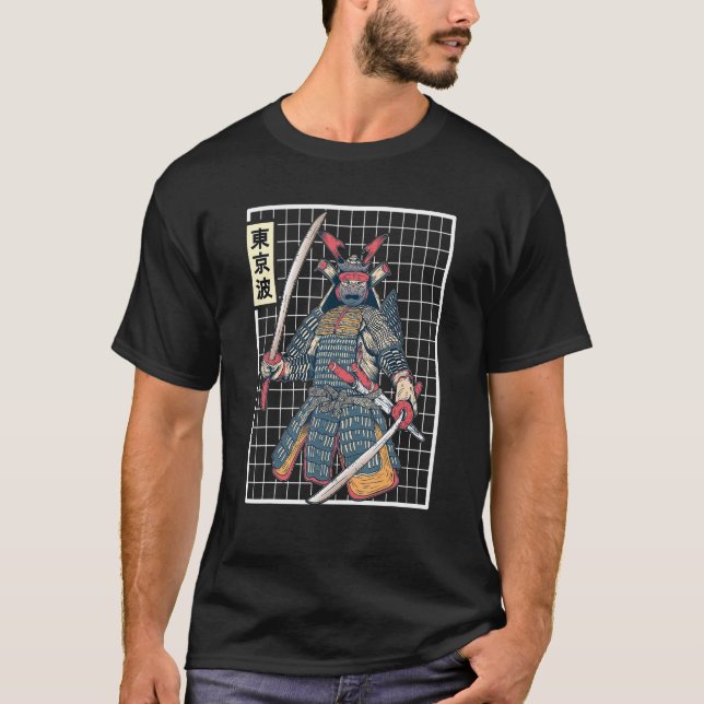 Japanska Samurai Warrior Grid Japan Aesthetic Japa T Shirt (Framsida)