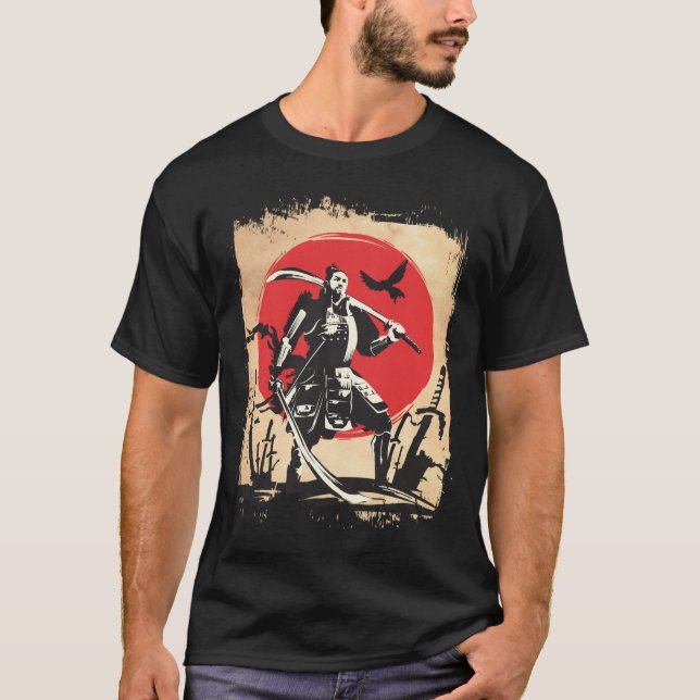 Japanska Samurai Warrior Japan Swordsmen Hero T Shirt (Framsida)