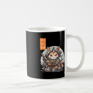 Japanska Samurai Warrior Kawaii Cat Anime Älskare Kaffemugg