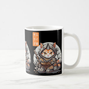 Japanska Samurai Warrior Kawaii Cat Anime Älskare Kaffemugg
