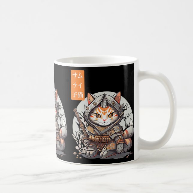 Japanska Samurai Warrior Kawaii Cat Anime Älskare Kaffemugg (Höger)
