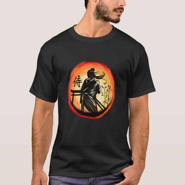 Japanska Samurai Warrior Lone Bushido Warrior T Shirt (Framsida)