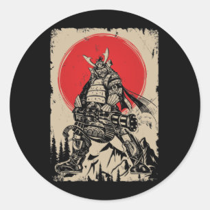 Japanska Samurai Warrior med Gun Runt Klistermärke