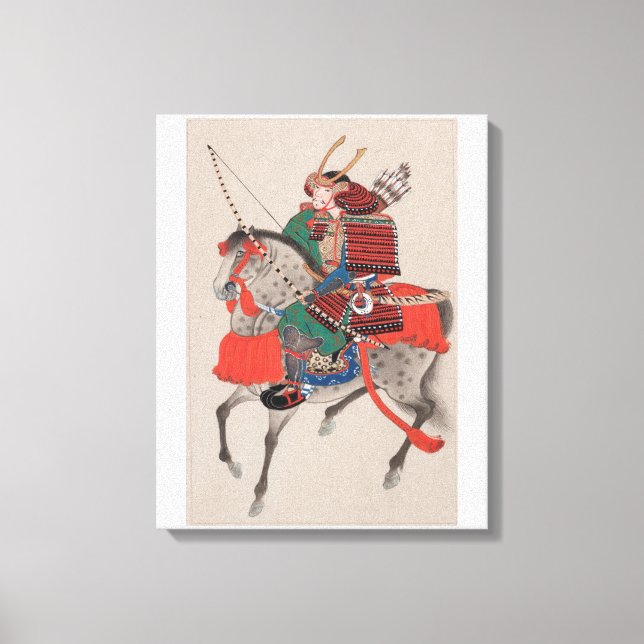Japanska Samurai Warrior on Horse Print Canvas Art (Framsida)