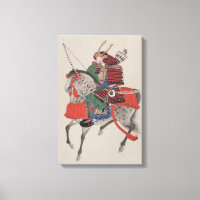 Japanska Samurai Warrior on Horse Print Canvas Art