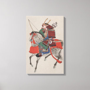 Japanska Samurai Warrior on Horse Print Canvas Art
