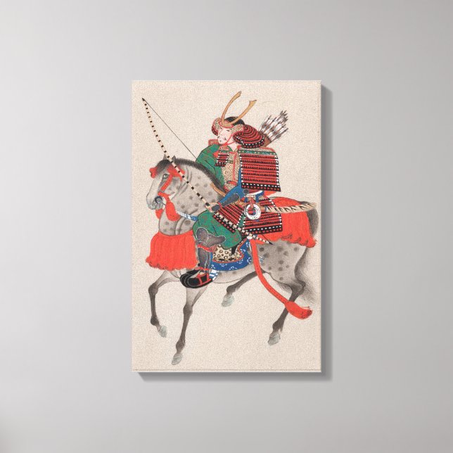 Japanska Samurai Warrior on Horse Print Canvas Art (Framsida)
