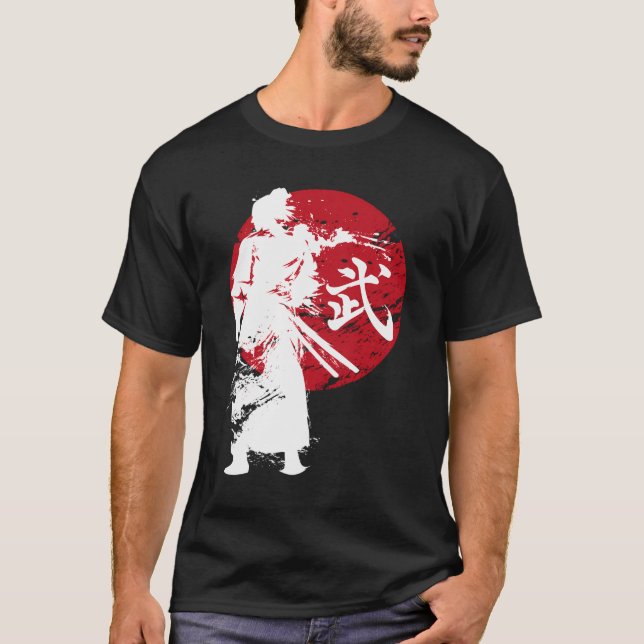 Japanska Samurai Warrior Retro Japan Calligraphy R T Shirt (Framsida)