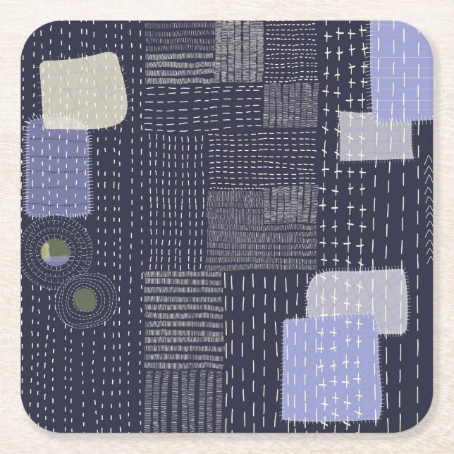 Japanska sashiko-stisar som liknar mönster underlägg papper kvadrat (Framsidan)