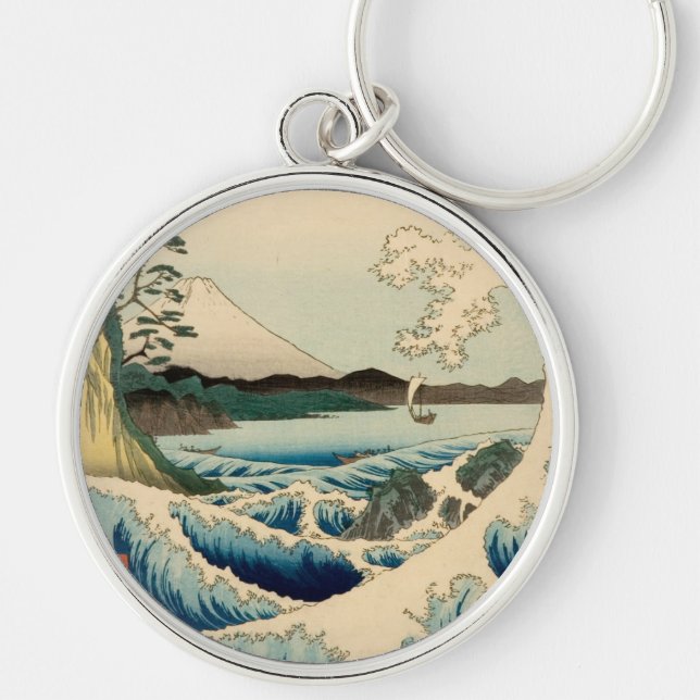 Japanska Satta Hiroshige Art Rund Silverfärgad Nyckelring (Framsidan)