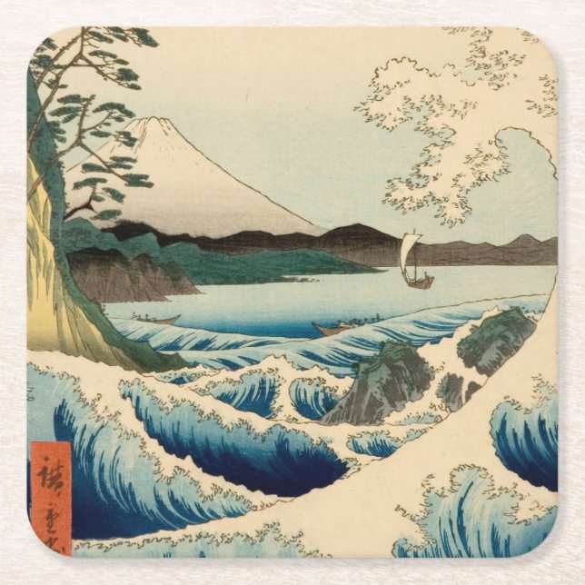 Japanska Satta Hiroshige Art Underlägg Papper Kvadrat (Framsidan)