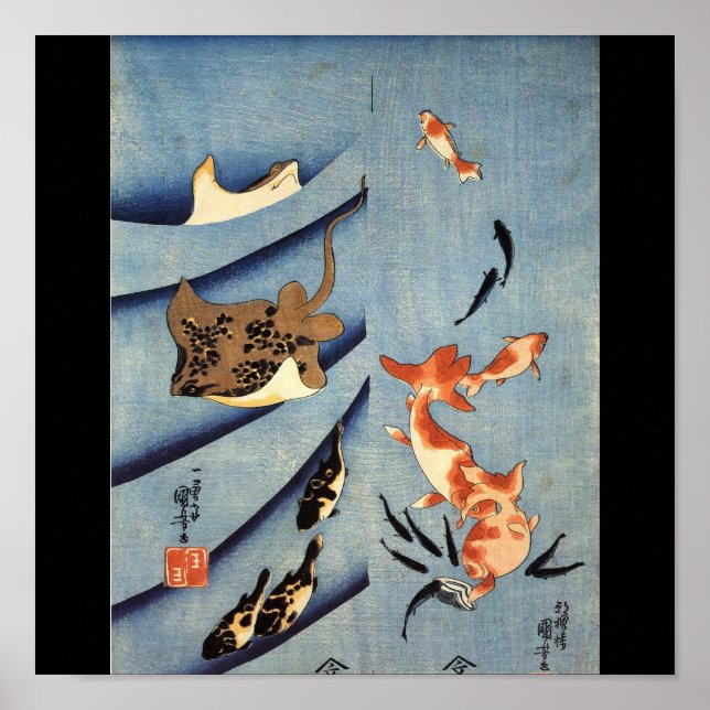 Japanska Sea Life, Ancient Japansk art. c. 1 800 Poster (Framsidan)