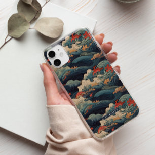 Japanska Seigaiha Blue & Red Wave Monogram