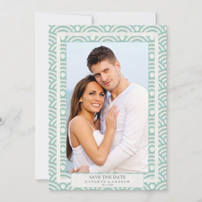 Japanska Seigaiha Bröllop Spara Datum Platt Foto Inbjudningar (Framsida)