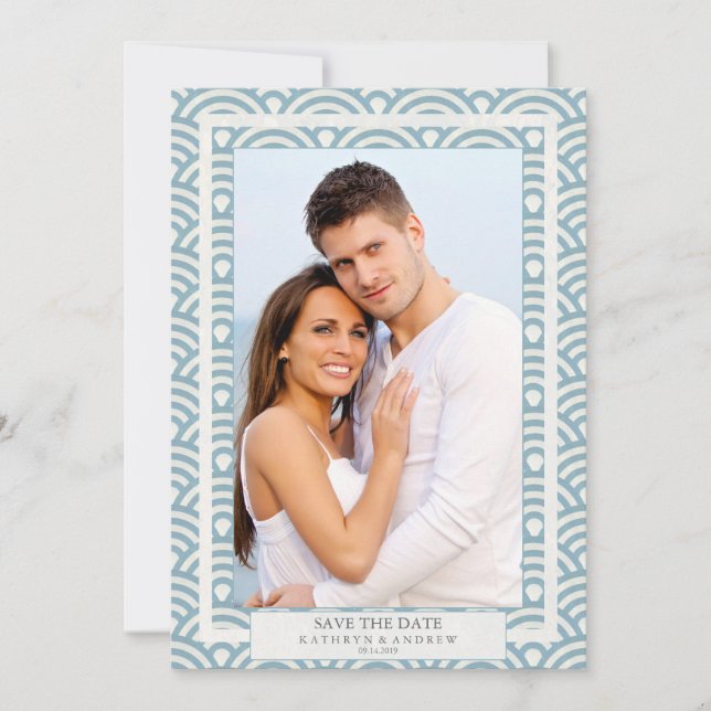 Japanska Seigaiha Bröllop Spara Datum Platt Foto Inbjudningar (Framsida)