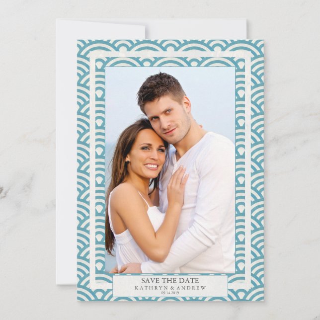 Japanska Seigaiha Bröllop Spara Datum Platt Foto Inbjudningar (Framsida)