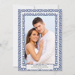 Japanska Seigaiha Bröllop Spara Datum Platt Foto Inbjudningar