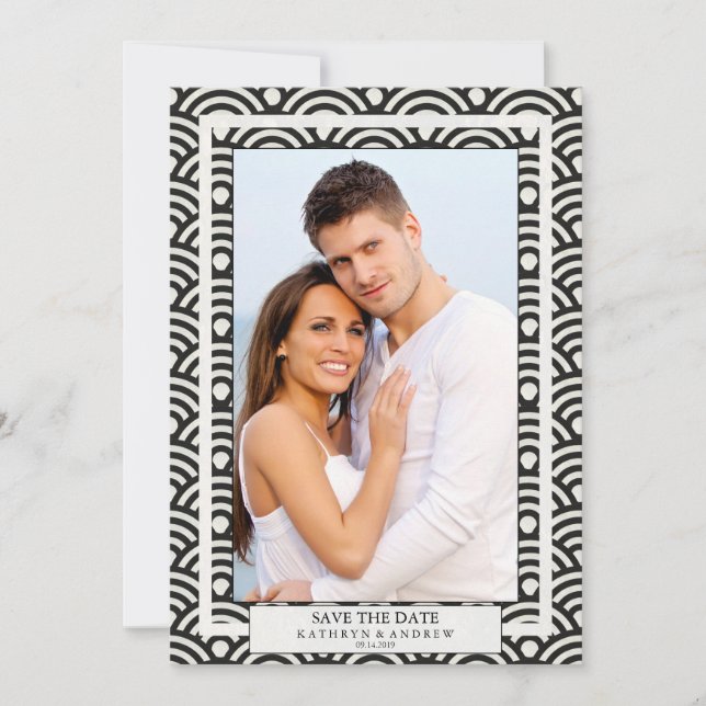 Japanska Seigaiha Bröllop Spara Datum Platt Foto Inbjudningar (Framsida)