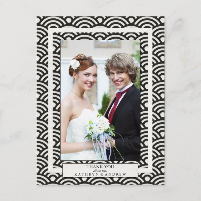 Japanska Seigaiha Bröllop Tack/Anpassningsbar Phot Vykort (Framsida)