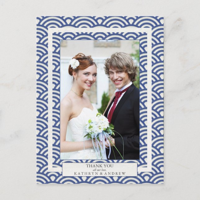 Japanska Seigaiha Bröllop Tack/Anpassningsbar Phot Vykort (Framsida)