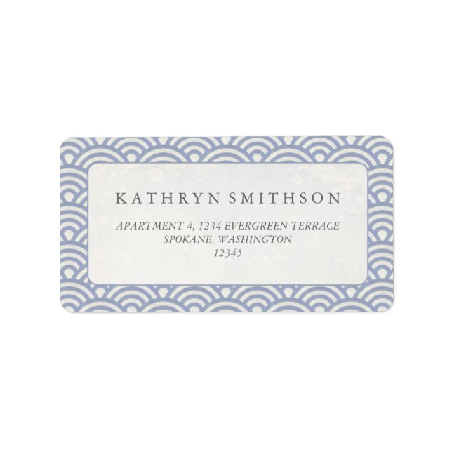 Japanska Seigaiha Vågar Elegant Lila + vit Adressetikett (Framsidan)