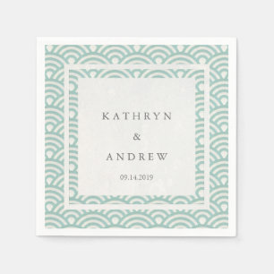 Japanska Seigaiha Vågar Elegant Soft Grönt + White Pappersservett