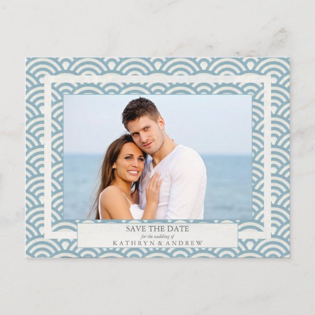 Japanska Seigaiha Vågar Spara datumfotona Meddelande Vykort (Framsida)