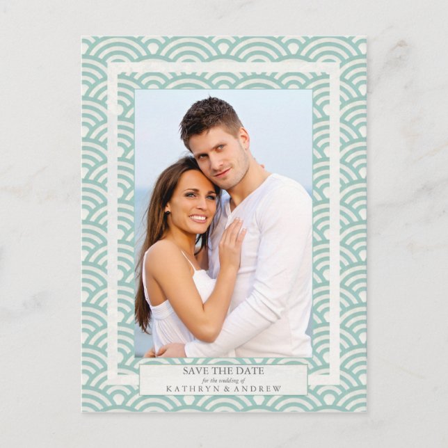 Japanska Seigaiha Vågar Spara datumfotona Meddelande Vykort (Framsida)