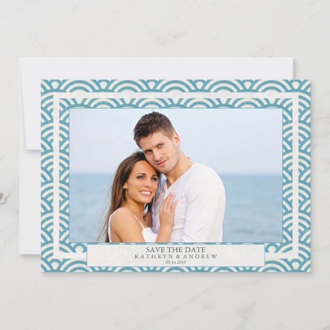 Japanska Seigaiha-vågor Save The Date Platt foto Inbjudningar (Framsida)