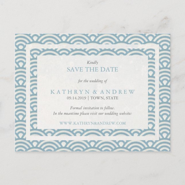 Japanska Seigaiha-vågor Spara datum Inget foto Meddelande Vykort (Framsida)