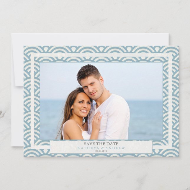 Japanska Seigaiha-vågor Spara datum Platt foto Inbjudningar (Framsida)