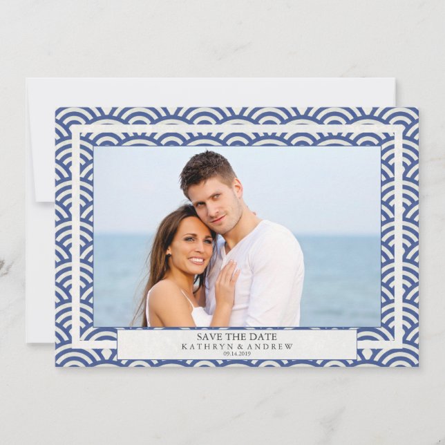 Japanska Seigaiha-vågor Spara datum Platt foto Inbjudningar (Framsida)