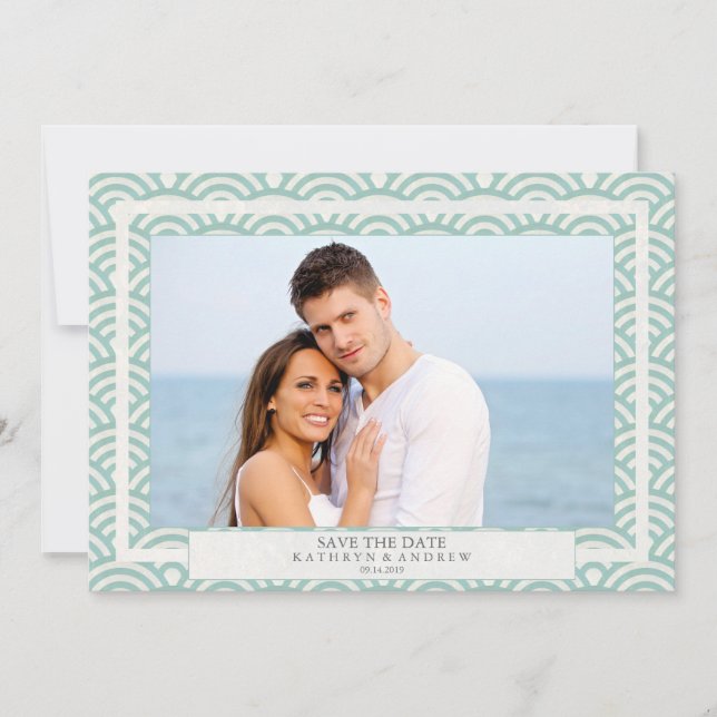 Japanska Seigaiha-vågor Spara datum Platt foto Inbjudningar (Framsida)