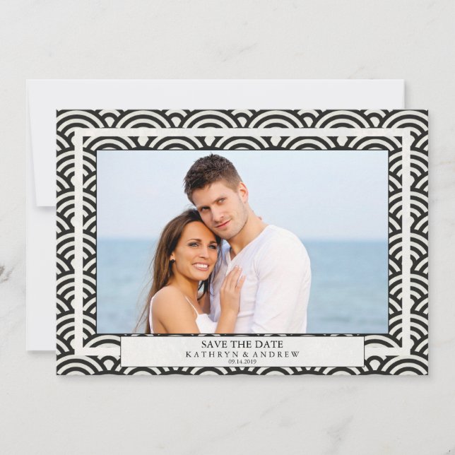 Japanska Seigaiha-vågor Spara datum Platt foto Inbjudningar (Framsida)