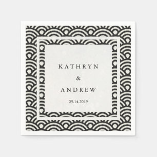 Japanska Seigaiha Vinkarare Elegant Black + White Pappersservett